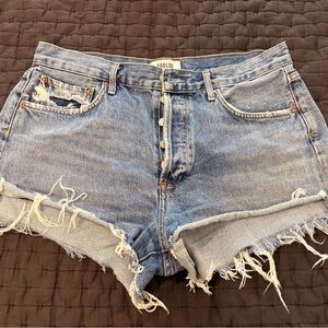 Agolde Light Blue Distressed Cutoff Denim Shorts